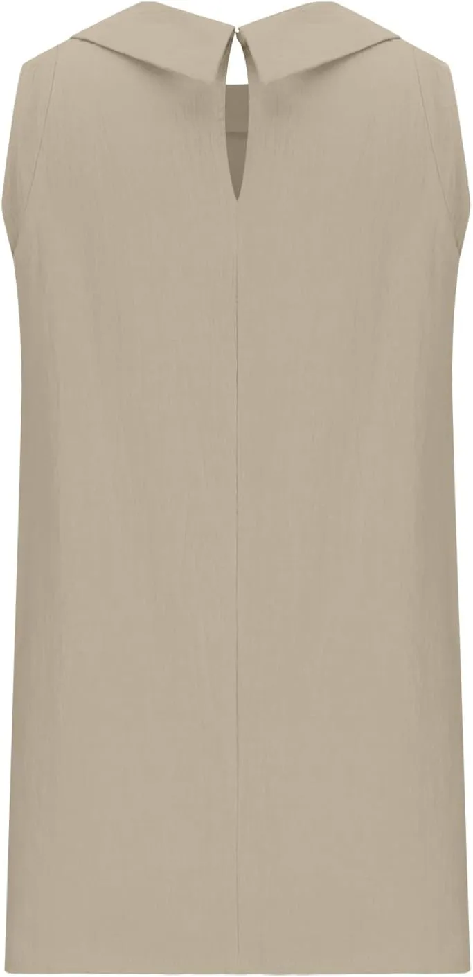 Linen Tank Tops for Women Sleeveless Casual Crew Neck Blouse Fashion Solid Color Loose T-Shirts Summer Clothes