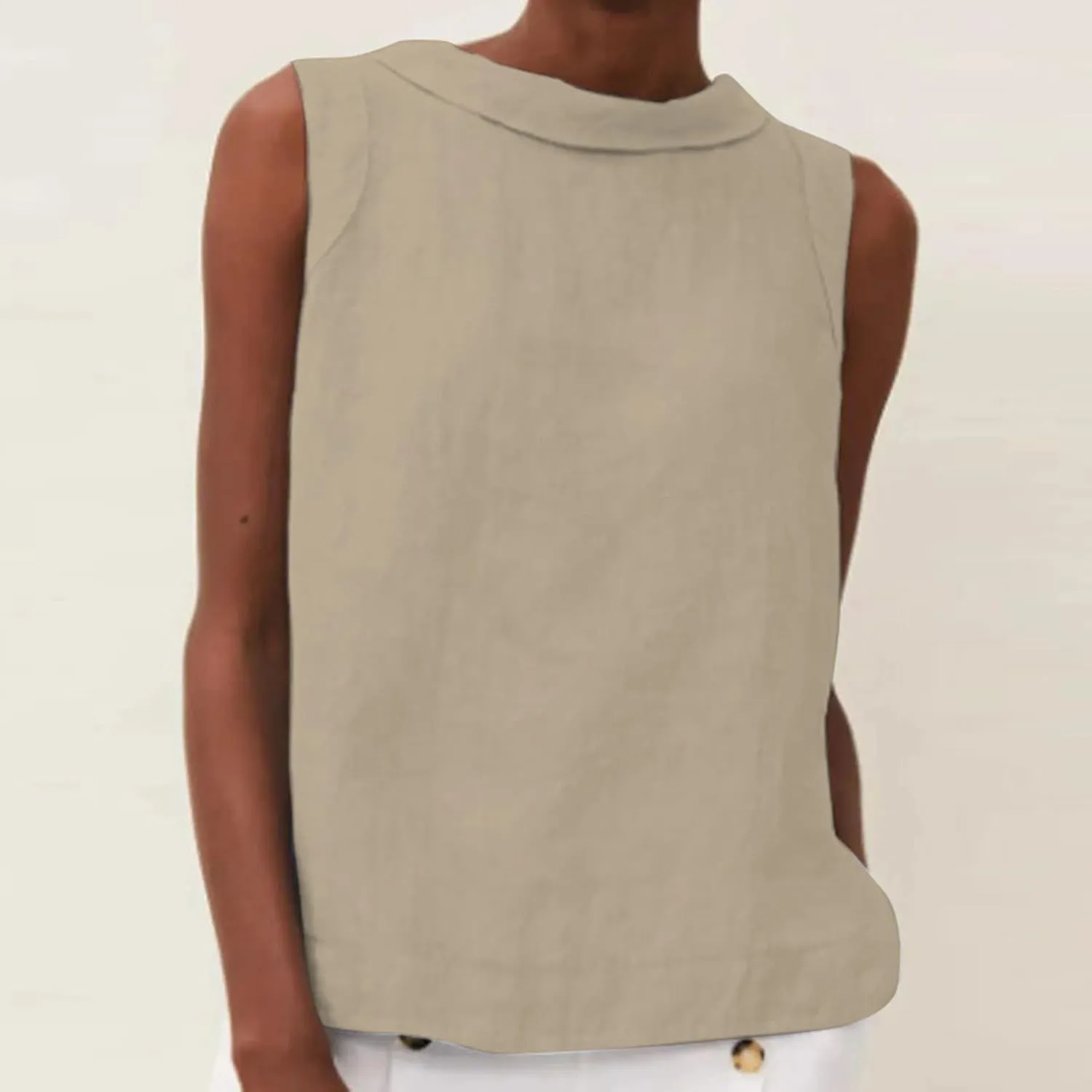 Linen Tank Tops for Women Sleeveless Casual Crew Neck Blouse Fashion Solid Color Loose T-Shirts Summer Clothes