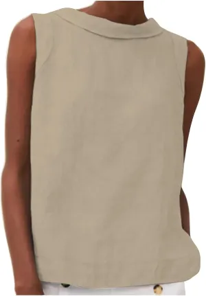 Linen Tank Tops for Women Sleeveless Casual Crew Neck Blouse Fashion Solid Color Loose T-Shirts Summer Clothes