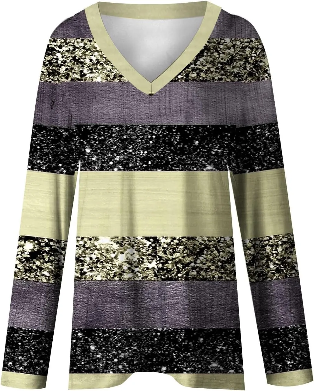 Long Sleeve Shirts for Women V Neck Pullover Tunics Casual Graphic Sequin Tops Glitter Printed Sweatshirt Blouse