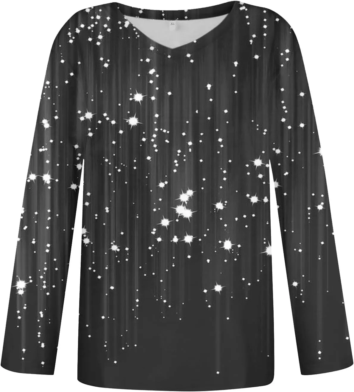 Long Sleeve Shirts for Women V Neck Sequin Tops Graphic Glitter Floral Printed Sparkly Party Blouse Pullover Tunics