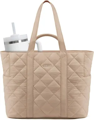 LOVEVOOK Tote Bag for Women,Large Puffer Tote Bag with Zipper,Quilted Puffy Work Bag Purse for Travel Beach Gym Weekend
