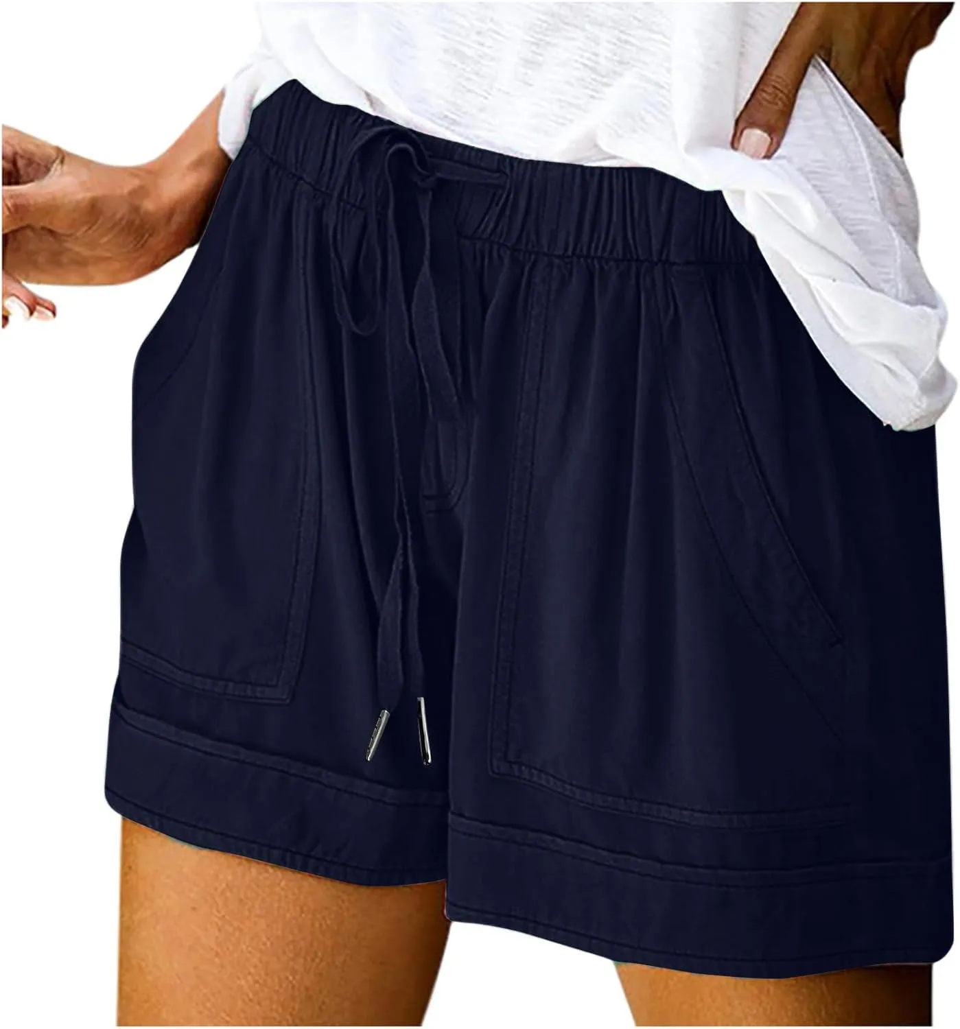 LRMQS Shorts for Women Trendy 2024 Casual Summer Drawstring Shorts with Pockets Beach Loose Elastic Waist Vacation Clothes