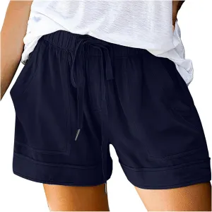 LRMQS Shorts for Women Trendy 2024 Casual Summer Drawstring Shorts with Pockets Beach Loose Elastic Waist Vacation Clothes
