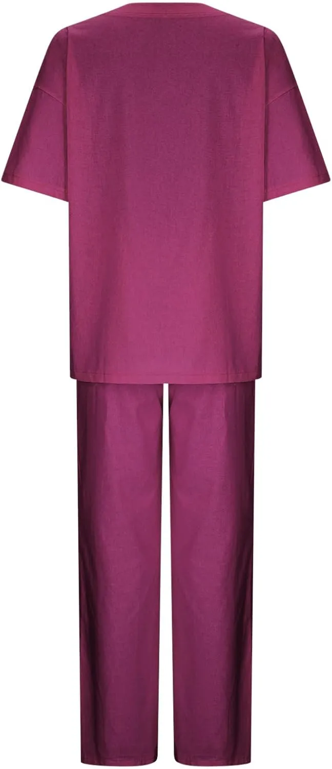 maisdgop 2 Piece Sets for Women Summer Cotton Linen Short Sleeve Trousers Outfit Casual Loose Solid Color Suits with Pockets
