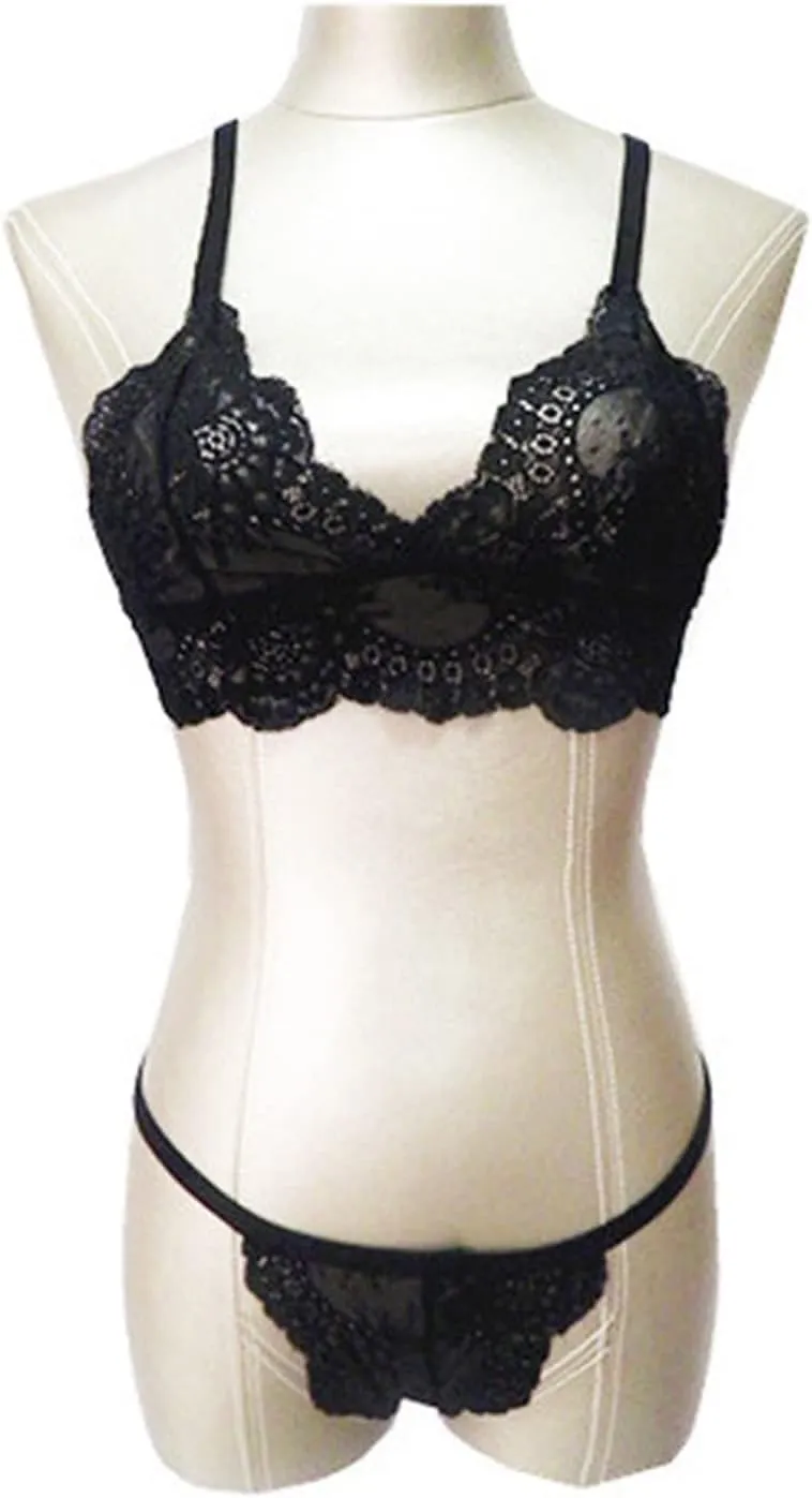 Maiyifu-GJ Women's Sexy 2 Piece Lingerie Floral Lace Halter Bra and Panty Set Strap Bralette Babydoll Underwear Sets