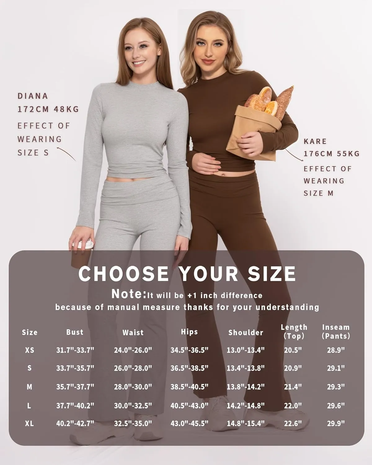 MANGOPOP 2 Piece Lounge Sets for Women Fold Over Flare Pants Long Sleeve Shirts Casual Outfits