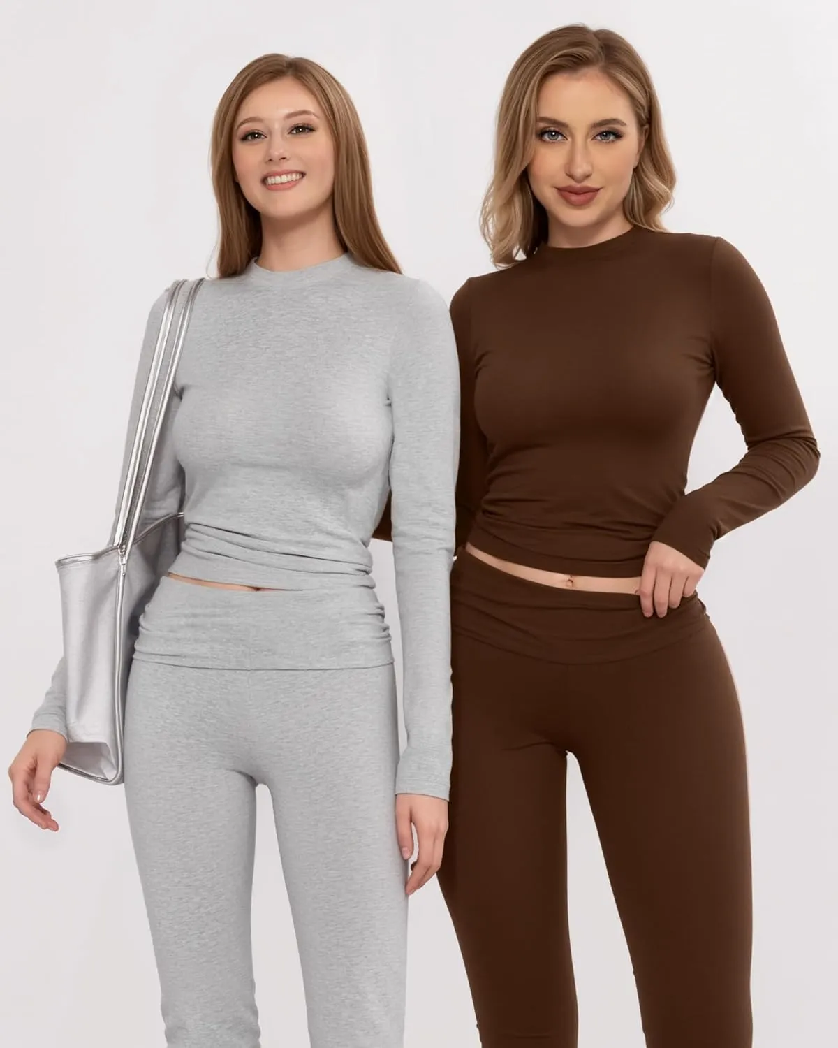 MANGOPOP 2 Piece Lounge Sets for Women Fold Over Flare Pants Long Sleeve Shirts Casual Outfits