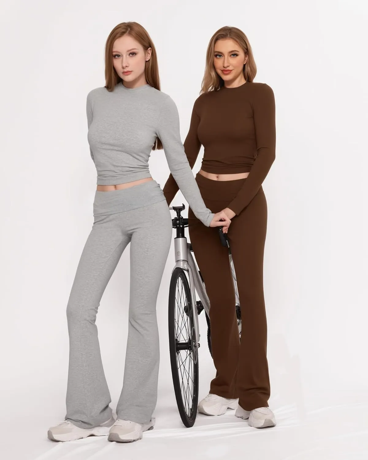 MANGOPOP 2 Piece Lounge Sets for Women Fold Over Flare Pants Long Sleeve Shirts Casual Outfits