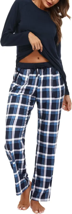 Marvmys Women's Plaid Pajamas Sets Cotton 2 Piece Long Sleeve Pjs Lounge Sets with Pockets