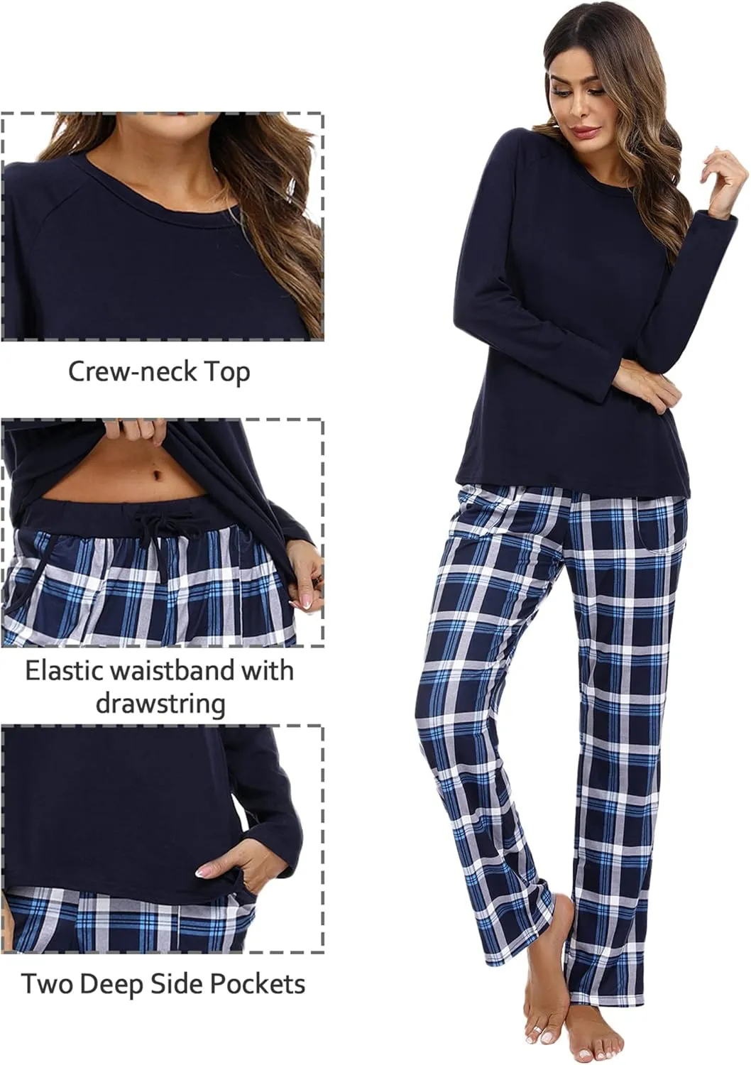 Marvmys Women's Plaid Pajamas Sets Cotton 2 Piece Long Sleeve Pjs Lounge Sets with Pockets