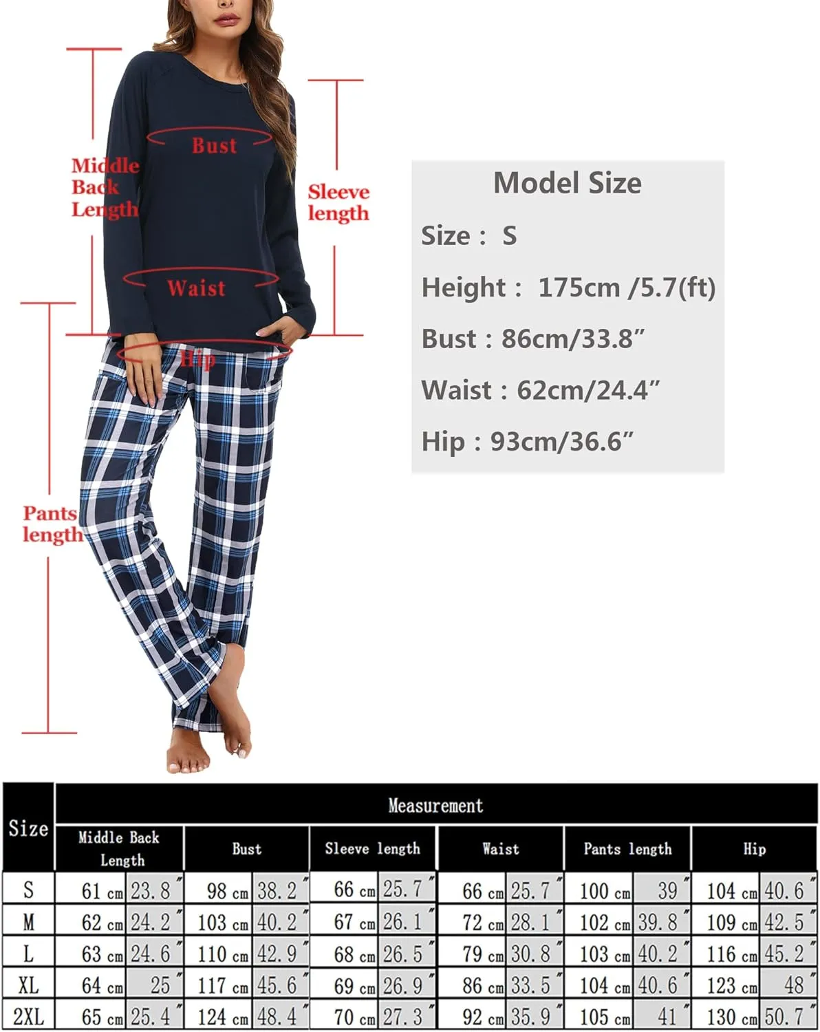 Marvmys Women's Plaid Pajamas Sets Cotton 2 Piece Long Sleeve Pjs Lounge Sets with Pockets