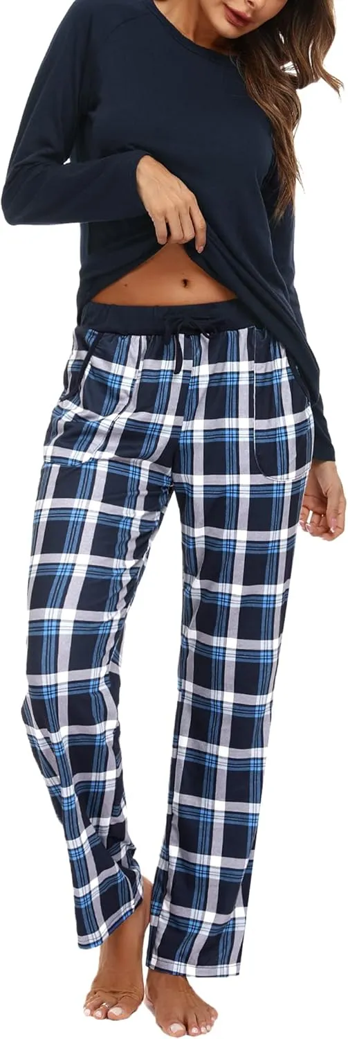 Marvmys Women's Plaid Pajamas Sets Cotton 2 Piece Long Sleeve Pjs Lounge Sets with Pockets