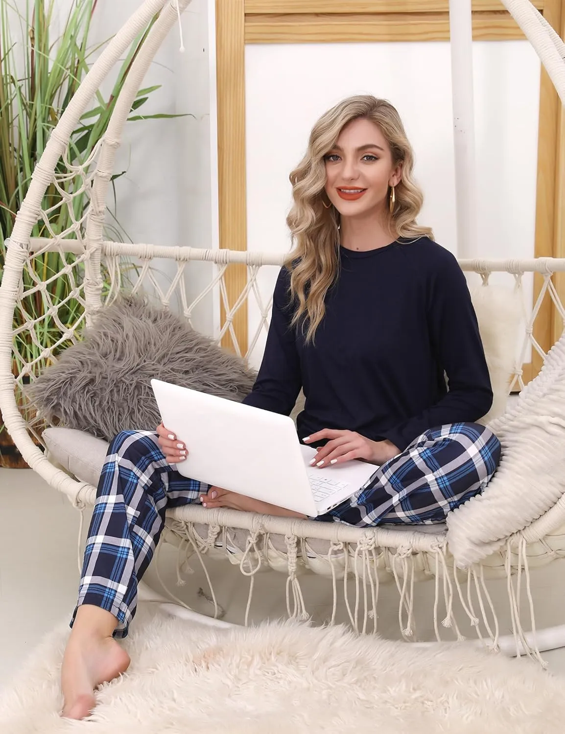 Marvmys Women's Plaid Pajamas Sets Cotton 2 Piece Long Sleeve Pjs Lounge Sets with Pockets