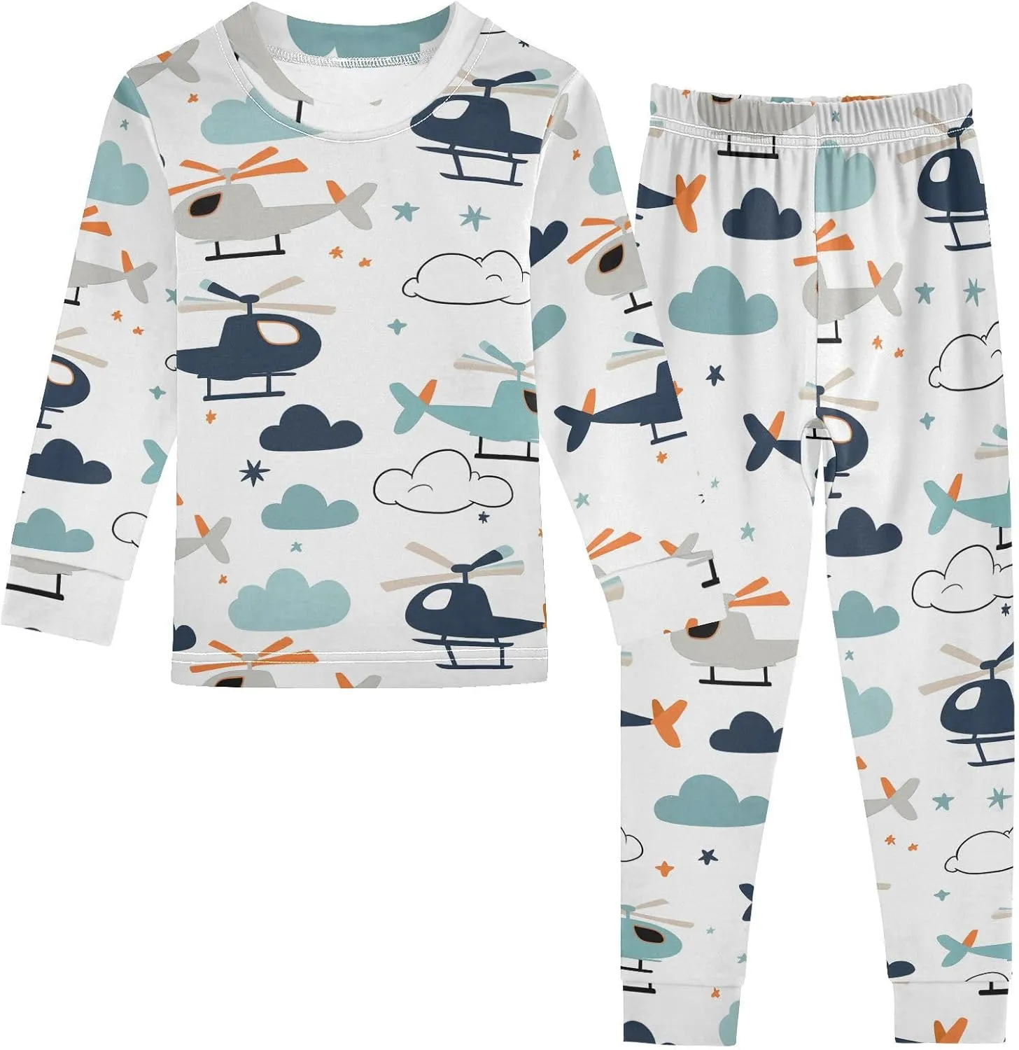MCHIVER Cartoon Helicopters Pajamas Set 2 Piece Cotton Pjs Set Long Sleeve Sleepwear Size 18M-8Y