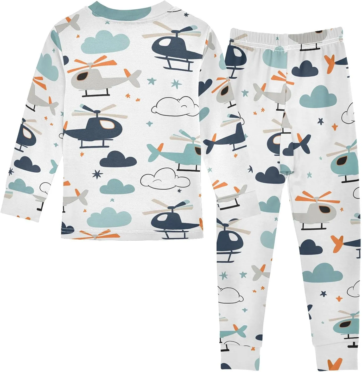MCHIVER Cartoon Helicopters Pajamas Set 2 Piece Cotton Pjs Set Long Sleeve Sleepwear Size 18M-8Y