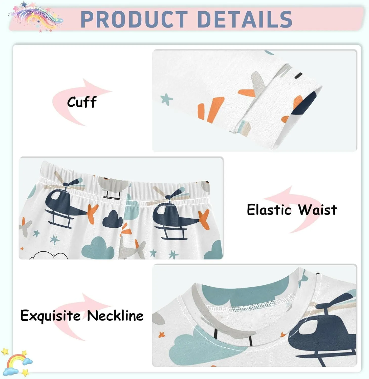 MCHIVER Cartoon Helicopters Pajamas Set 2 Piece Cotton Pjs Set Long Sleeve Sleepwear Size 18M-8Y