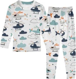 MCHIVER Cartoon Helicopters Pajamas Set 2 Piece Cotton Pjs Set Long Sleeve Sleepwear Size 18M-8Y
