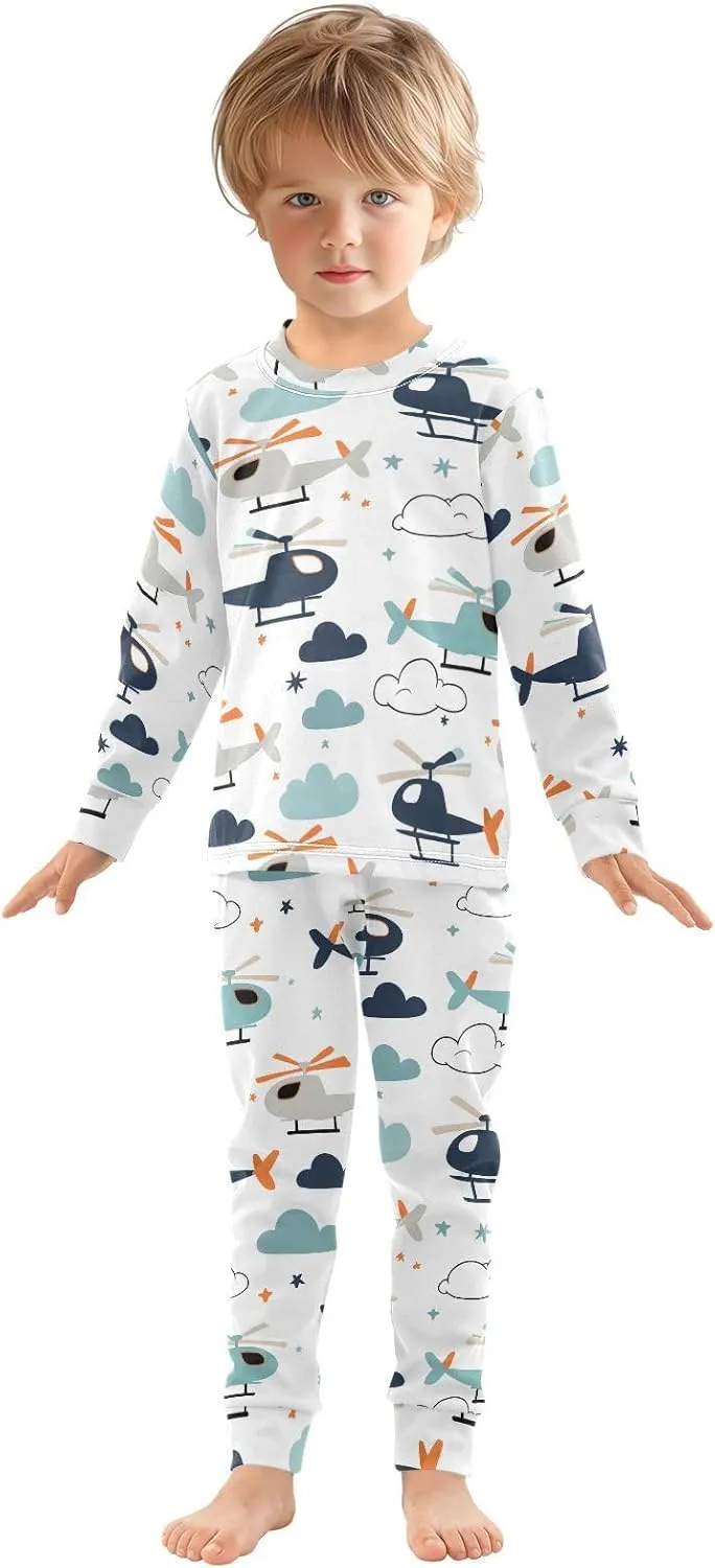 MCHIVER Cartoon Helicopters Pajamas Set 2 Piece Cotton Pjs Set Long Sleeve Sleepwear Size 18M-8Y