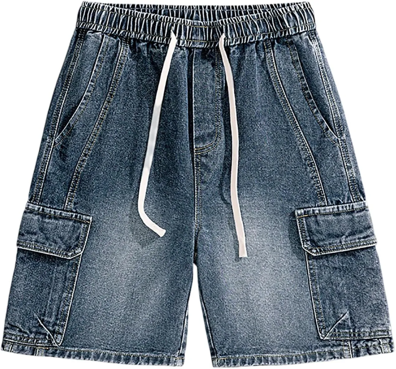 Men Baggy Jean Shorts Loose Fit Mid Denim Shorts Wide Leg Y2K Grunge Streetwear