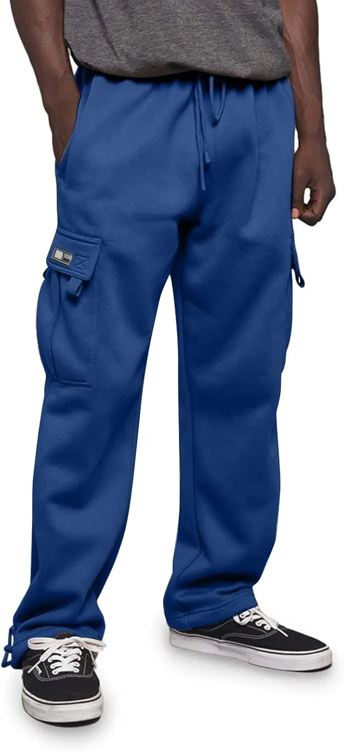 Men Cargo Combat Work Pant Yoga Jogger Summer Soft Sweat Pants Loose Open Hem Elastic Waist Lounge Pants