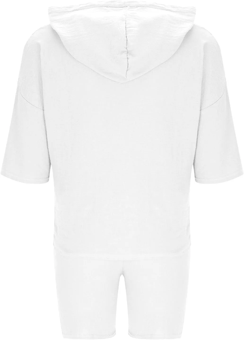 Men Hooded Lounge Sets Summer Imitation Linen 2 Piece Outfit Lightweight Short Sleeve T-Shirt Hoodies and Shorts Set