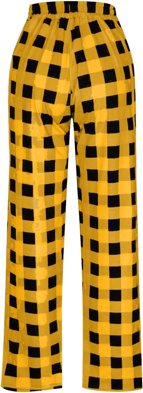 Men Sweatpants Plaid Print Drawstring Sleep Bottoms Lounge Soft Sleep Pants Vintage Sports Palazzo Pant with Pockets