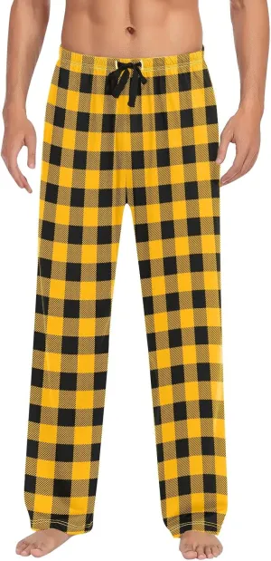 Men Sweatpants Plaid Print Drawstring Sleep Bottoms Lounge Soft Sleep Pants Vintage Sports Palazzo Pant with Pockets