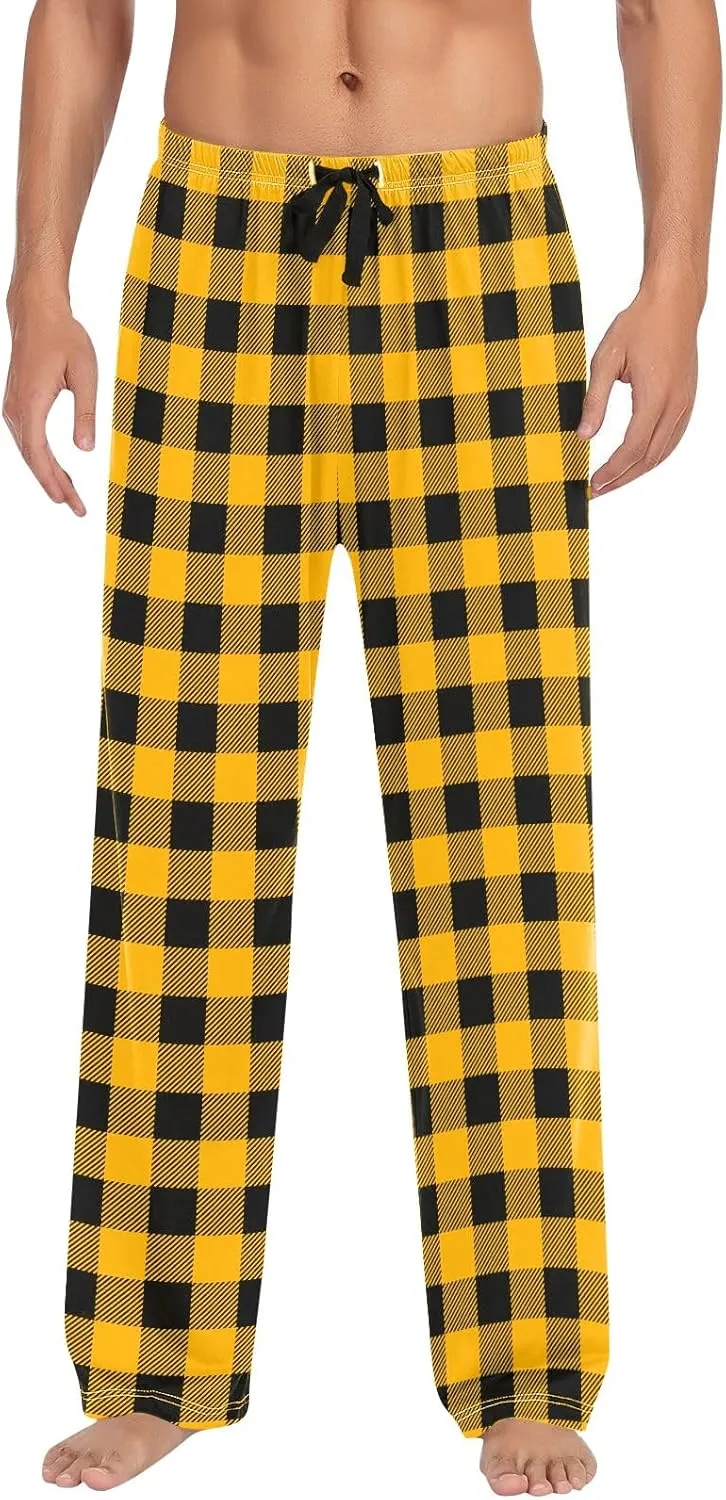 Men Sweatpants Plaid Print Drawstring Sleep Bottoms Lounge Soft Sleep Pants Vintage Sports Palazzo Pant with Pockets
