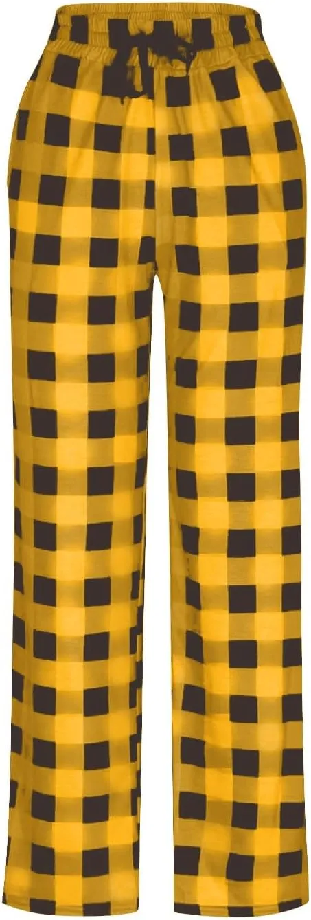 Men Sweatpants Plaid Print Drawstring Sleep Bottoms Lounge Soft Sleep Pants Vintage Sports Palazzo Pant with Pockets