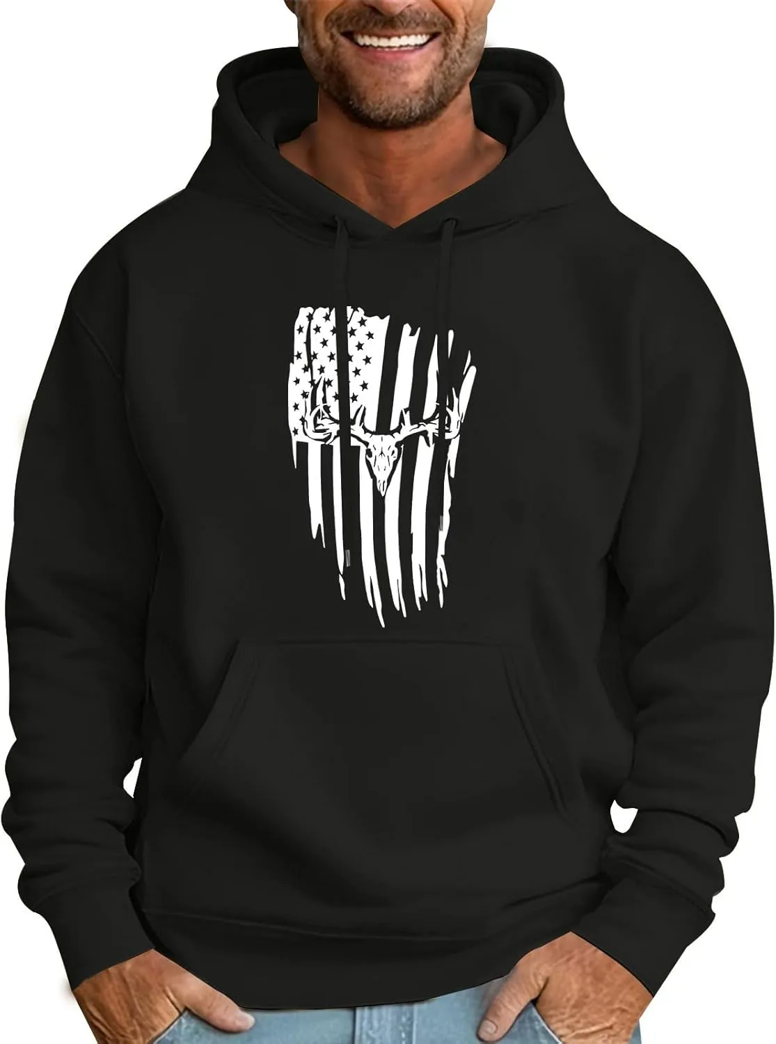 Mens American Flag Graphic Hoodie Casual Hooded Sweatshirts Outdoor Fashion Shirt Long Sleeve Patriotic Spring Tops