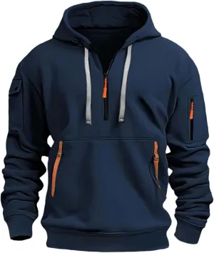 Men's Blue, Black, Brown Polyester Classic Hoodie with Half Sleeve and Hooded Neck