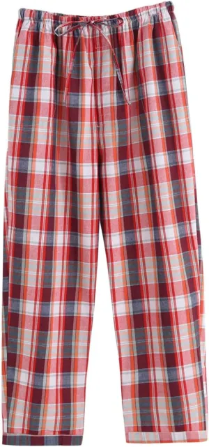 Mens Checkered Cotton Pajama Pants Elastic Waist Loose Fit Lounge Pants Fashion Comfy Homewear Trousers with Pockets