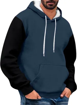 Mens Color Block Hoodies Pullover Casual Drawstring Hooded Sweatshirts Trendy Spring Shirt Long Sleeve Plus Size Tops
