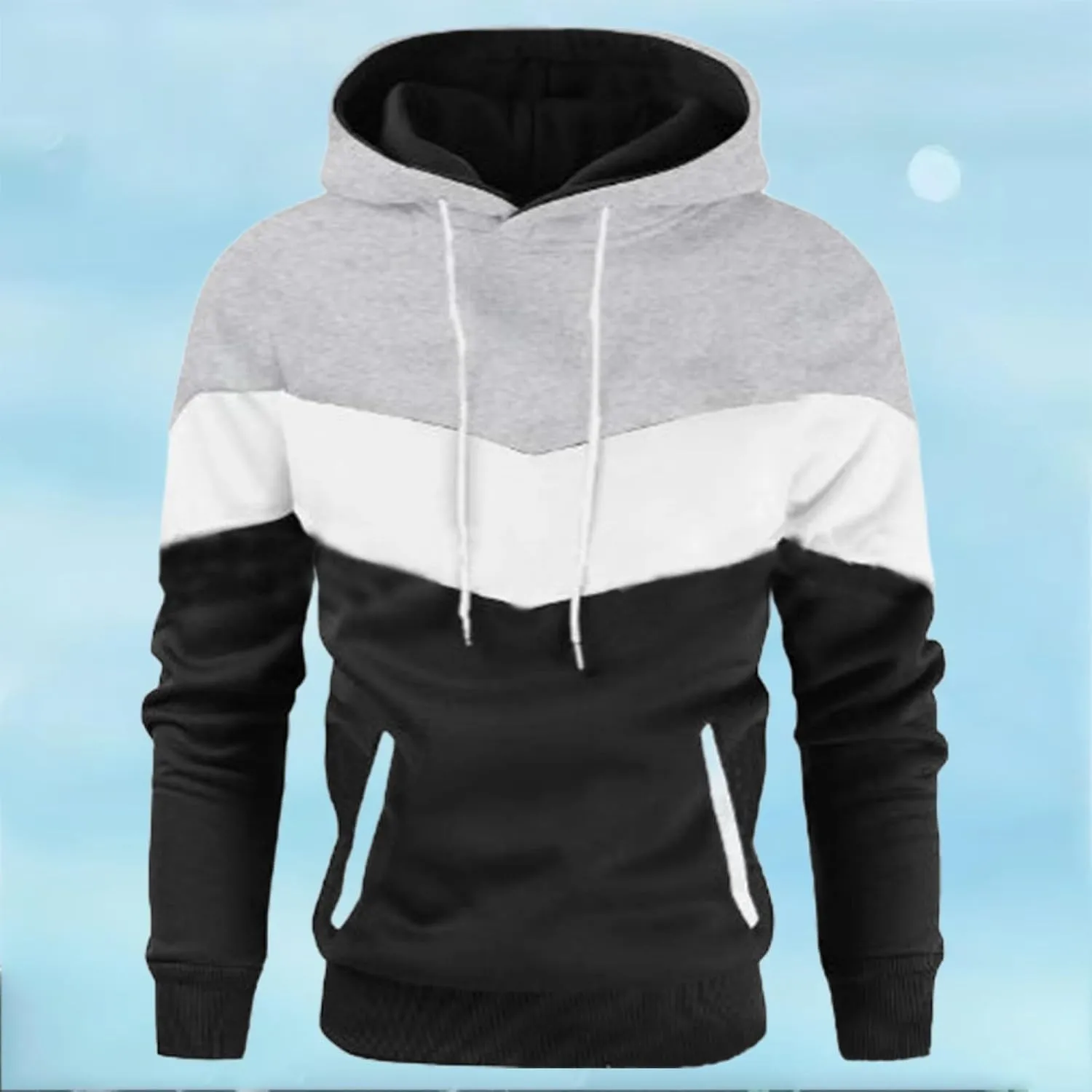 Mens Color Block Hoodies Pullover Drawstring Hooded Sweatshirts Gym Athletic Spring Shirt Long Sleeve Fashion Tops