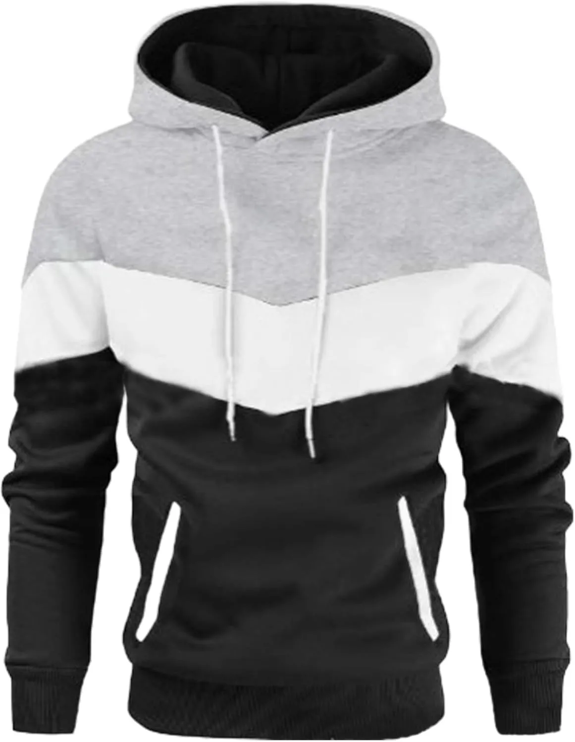 Mens Color Block Hoodies Pullover Drawstring Hooded Sweatshirts Gym Athletic Spring Shirt Long Sleeve Fashion Tops