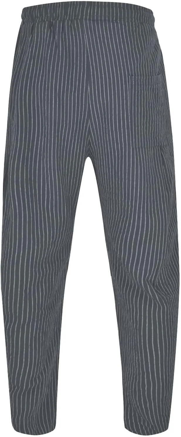 Mens Cotton Linen Striped Pants Casual Drawstring Elastic Waist Pleated Straight Leg Joggers Beach Hippie Harem Yoga Trousers