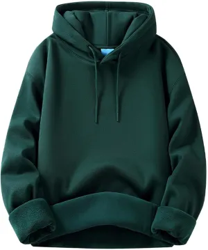 Men's Fleece Pullover Hoodie Warm Winter Hooded Sweatshirt Men Casaul Plain Shirt Long Sleeve with Kangaroo Pocket