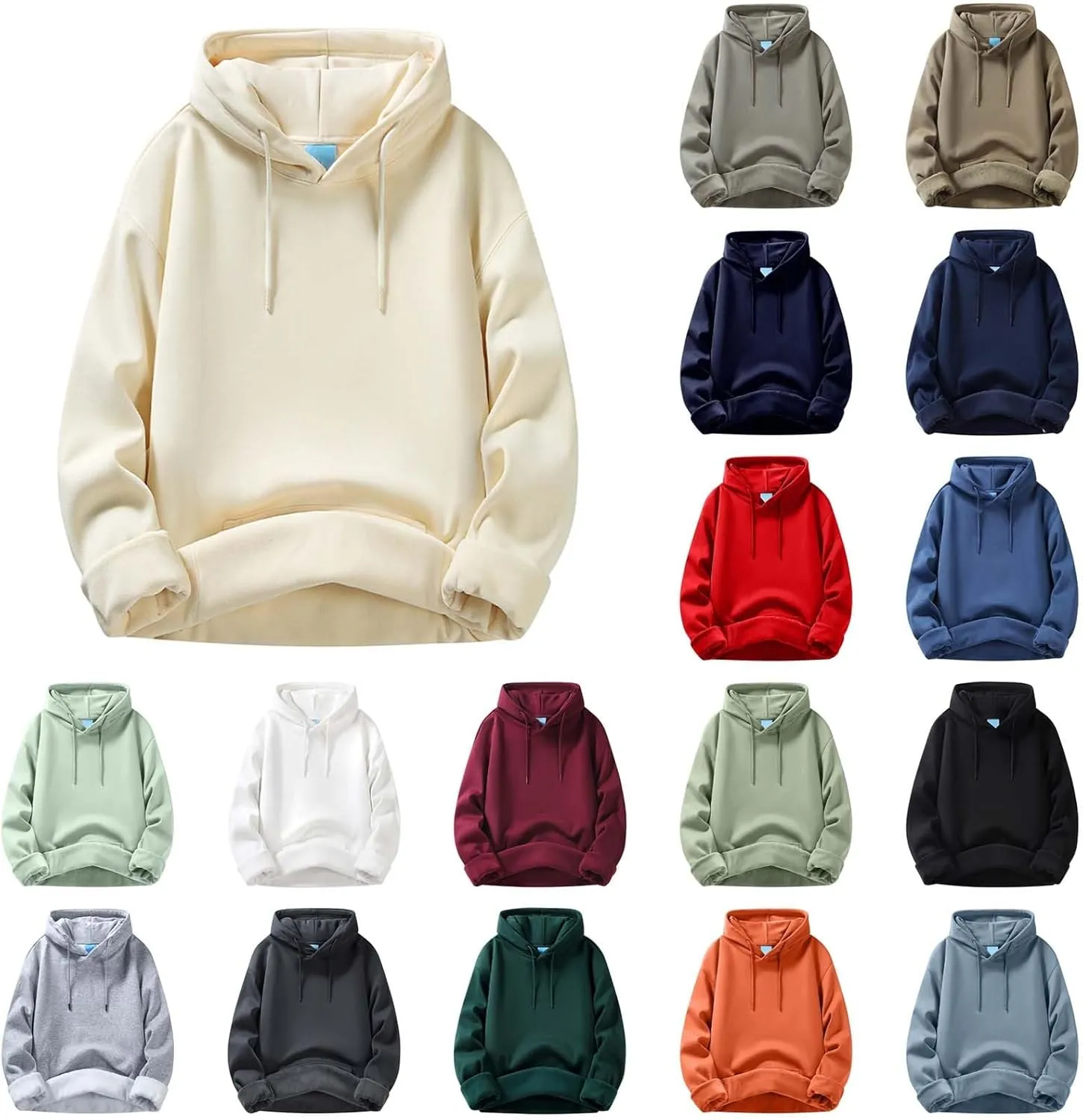 Men's Fleece Pullover Hoodie Warm Winter Hooded Sweatshirt Men Casaul Plain Shirt Long Sleeve with Kangaroo Pocket