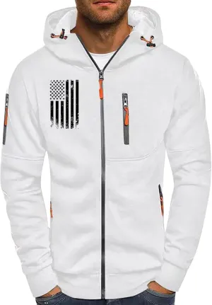 Mens Graphic Hoodies Zip Up USA Flag Hooded Sweatshirts Casual Trendy Patriotic Spring Shirt Long Sleeve Fashion Tops