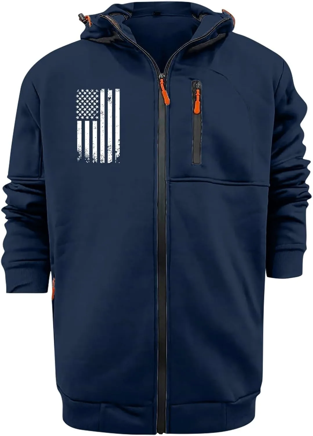 Mens Graphic Hoodies Zip Up USA Flag Hooded Sweatshirts Casual Trendy Patriotic Spring Shirt Long Sleeve Fashion Tops