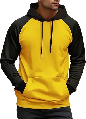 Mens Hooded Sweatshirts Long Sleeve Pullover Patchwork Hoodie Casual Drawstring Baseball Hoodie Color Block Fall Tops