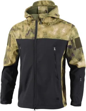 Men's Hooded Waterproof Jacket Lightweight Rain Jackets Full Zip Softshell Coats Outdoor Casual Patchwork Sportswear