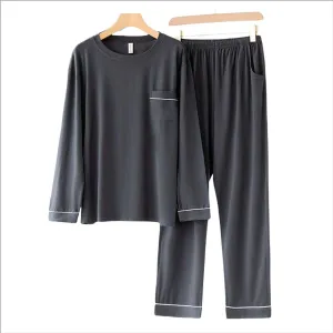 Men's Modal Sleepwear, 2pcs Pajamas Sets Nightwear T-Shirt   Lounge Pants, Plus Size Home Wear, for All Seasons (Color : A, Size : Large)