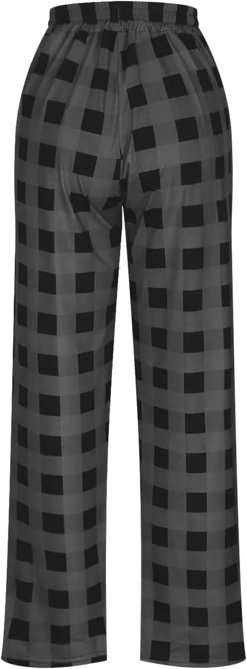 Mens Pajama Pants Lounge Plaid Print Bottoms Drawstring Workout Trousers Vintage Fashion Sleep Bottoms with Pockets