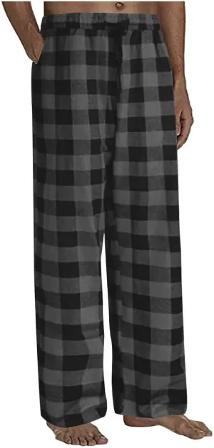 Mens Pajama Pants Lounge Plaid Print Bottoms Drawstring Workout Trousers Vintage Fashion Sleep Bottoms with Pockets
