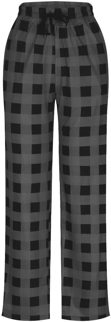 Mens Pajama Pants Lounge Plaid Print Bottoms Drawstring Workout Trousers Vintage Fashion Sleep Bottoms with Pockets