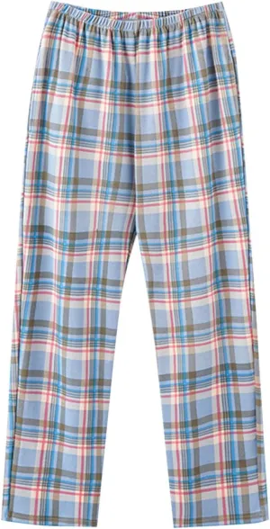 Mens Plaid Cotton Pajama Pants Elastic Waist Straight Leg Lounge Pants Fashion Comfy Homewear Trousers with Pockets
