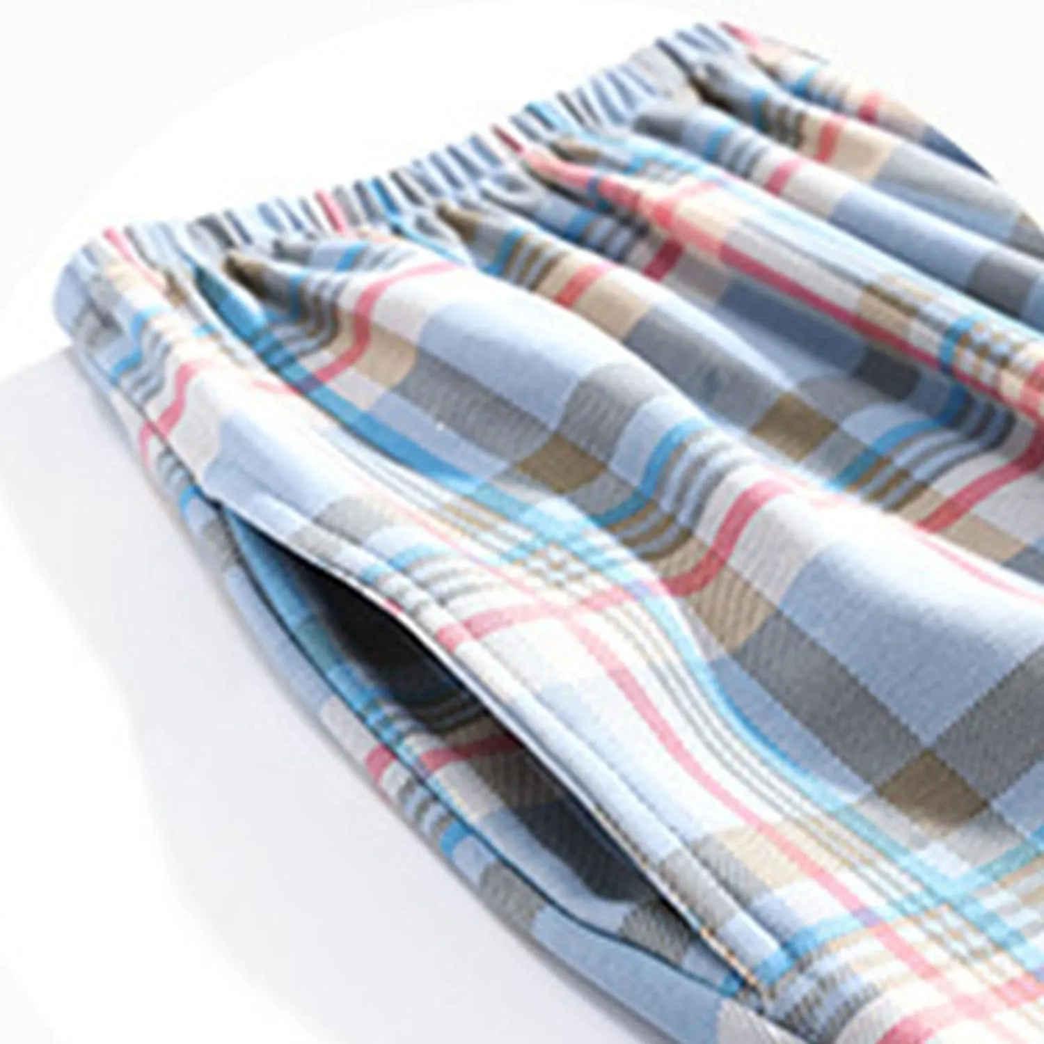 Mens Plaid Cotton Pajama Pants Elastic Waist Straight Leg Lounge Pants Fashion Comfy Homewear Trousers with Pockets