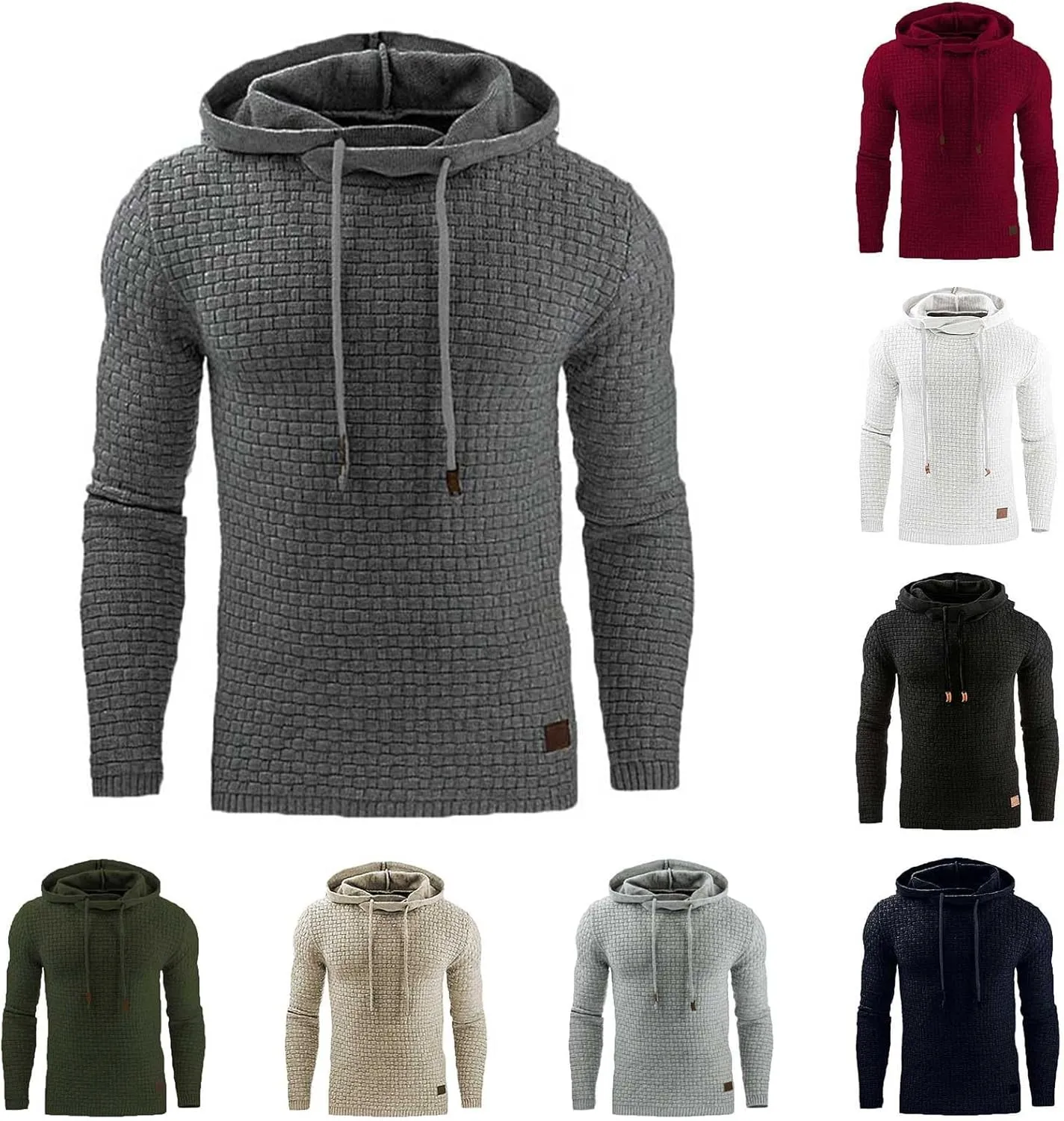 Men's Waffle Hoodie Sweatshirts Long Sleeve Pullover Palin Plaid Jacquard Fall Hoodie Casual Drawstring Hoodies Tops